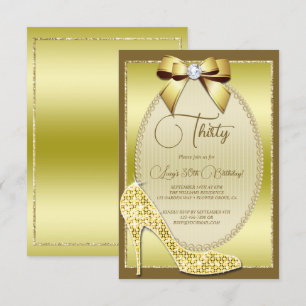 Elegant Gold Jeweld Bow & Stiletto Birthday Invitation