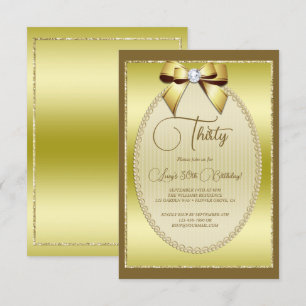 Elegant Gold Jeweled Bow Birthday Invitation