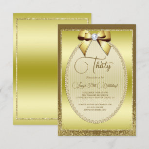Elegant Gold Jeweled Bow & Glitter Birthday Invitation