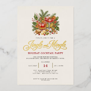 Elegant Gold Jingle and Mingle Christmas Party Foil Holiday Card