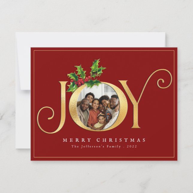Elegant Gold Joy Classic Custom Photo Christmas  Holiday Card (Front)