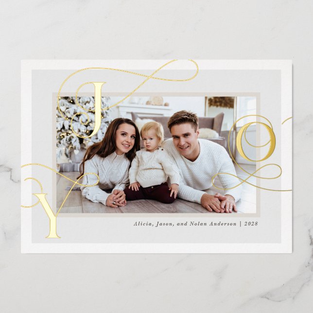 Elegant Gold Joy Family Photo Christmas Holiday (Front)