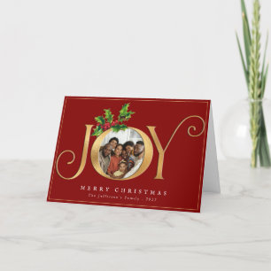 Elegant Gold Joy Vintage Custom Photo Christmas Holiday Card