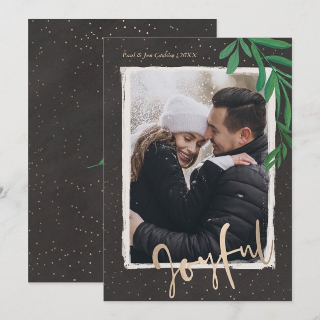 Elegant Gold Joyful Christmas Photo Holiday Card (Front/Back)