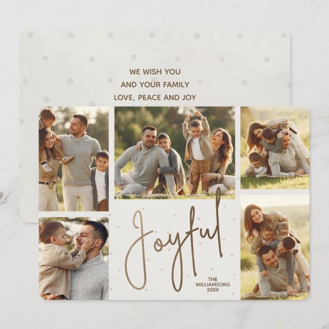 Elegant Gold JOYFUL Multi Photo Holiday Card (Front/Back)