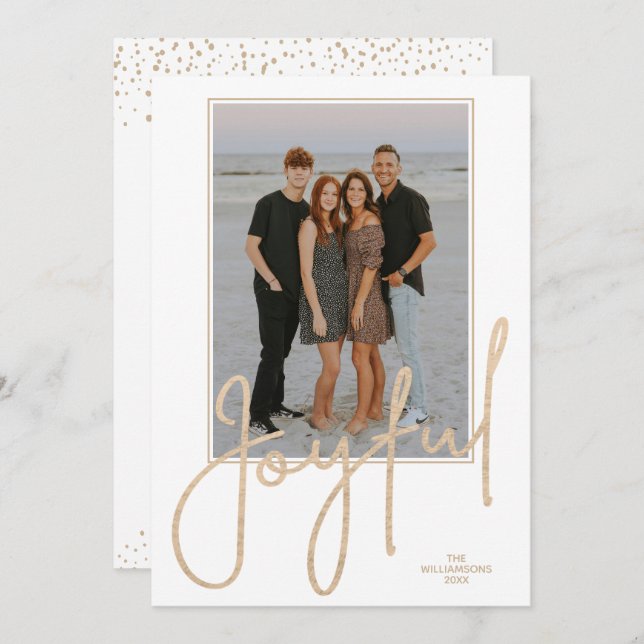 Elegant Gold JOYFUL Script Photo Christmas Holiday Card (Front/Back)