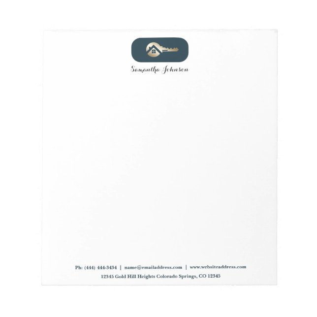 Elegant Gold Key Blue Spruce Realtor Notepad (Front)