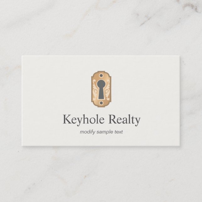 Elegant Gold Key Hole Logo Real Estate Business Card (Front)