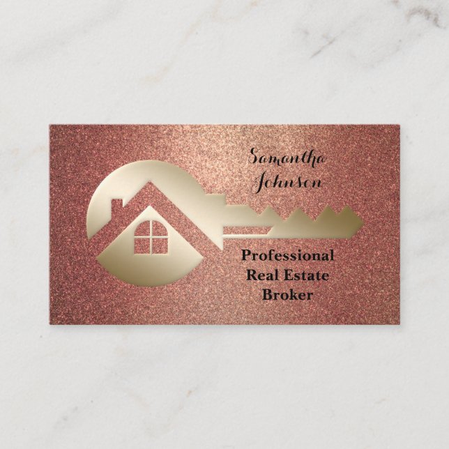 Elegant Gold Key Real Estate Broker Business Card (Front)