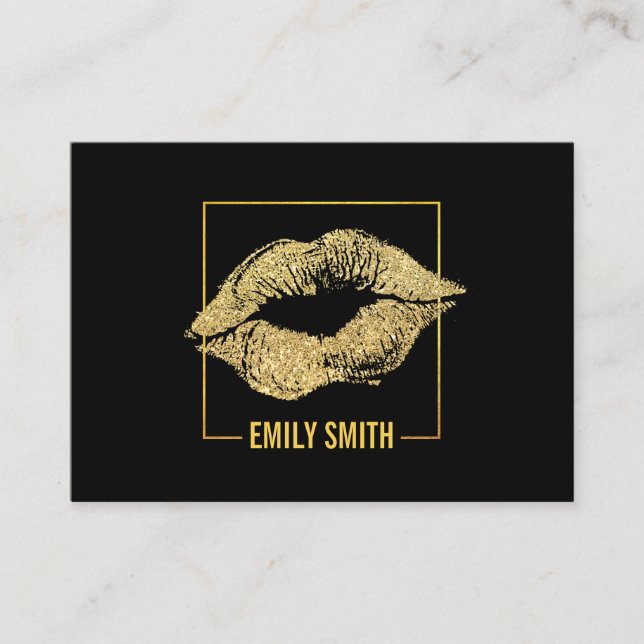 Elegant Gold Kiss and Frame Business Card (Front)