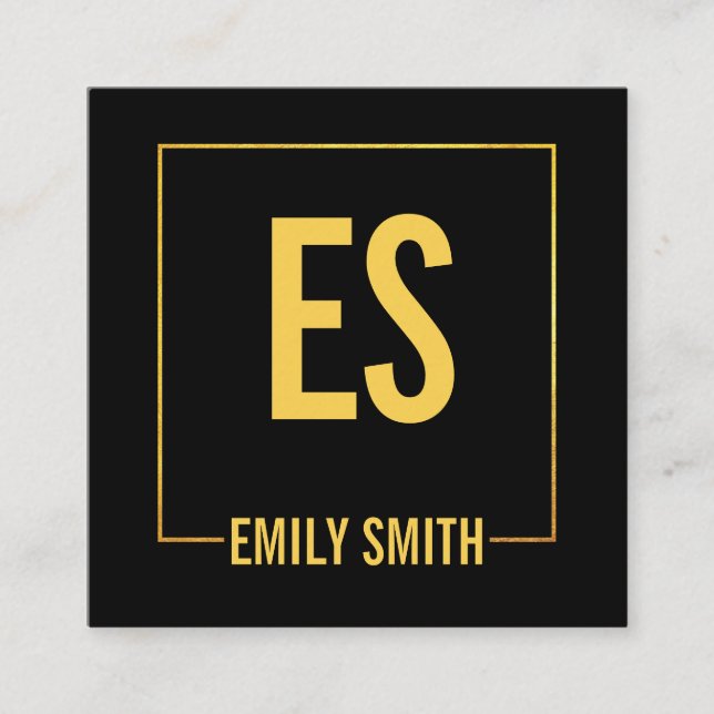 Elegant Gold Kiss and Frame Monogram Square Business Card (Front)