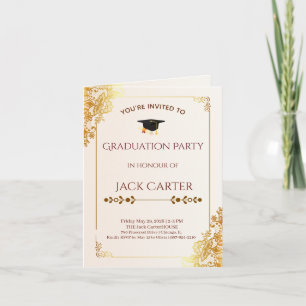 Elegant Gold Lace and Floral Graduation Party Invitation