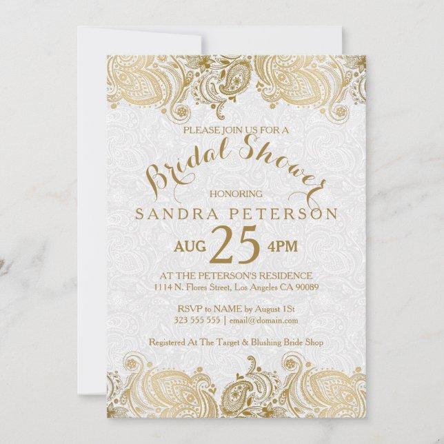 Elegant Gold Lace Bridal Shower Invitation (Front)