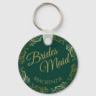 Elegant Gold Lace Emerald Green Bridesmaid Wedding Key Ring