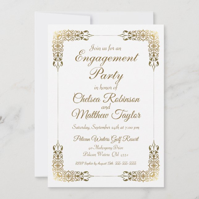 Elegant Gold Lace Engagement party Invitation (Front)