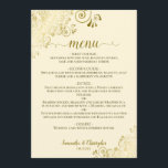 Elegant Gold Lace Frills on Ivory Cream Wedding Menu<br><div class="desc">This beautiful wedding menu is simple,  elegant,  sophisticated and stylish. It features a beautiful ivory,  cream or off-white coloured design with lacy gold script calligraphy and delicate golden curls and swirls in the corners. The back is a beautiful marbled gold colour.</div>