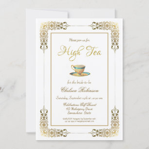 Elegant Gold Lace High Tea Bridal Shower Invitation