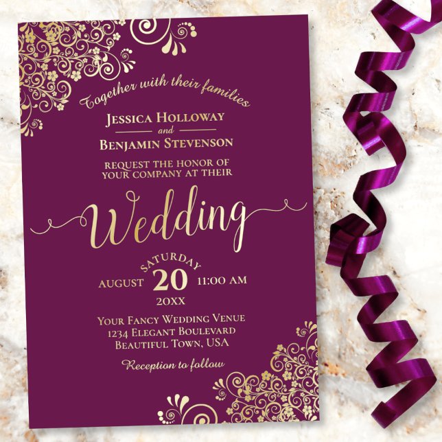 Elegant Gold Lace on Cassis Magenta Wedding (Creator Uploaded)