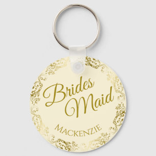 Elegant Gold Lace on Cream Bridesmaid Wedding Key Ring