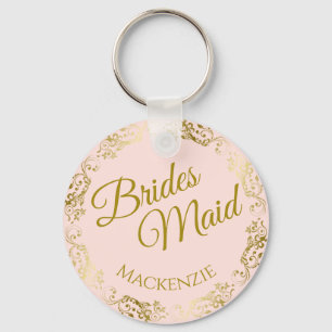 Elegant Gold Lace on Pink Bridesmaid Wedding Key Ring