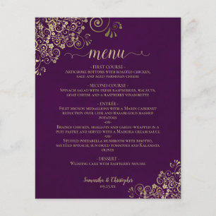 Elegant Gold Lace on Plum Budget Wedding Menu