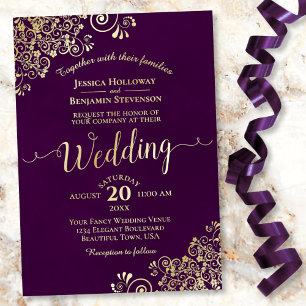 Elegant Gold Lace on Plum Purple Frilly Wedding