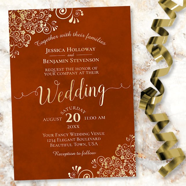 Elegant Gold Lace on Rust Orange Frilly Wedding (Creator Uploaded)