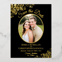 Elegant Gold Lace & Photo Black Save the Date