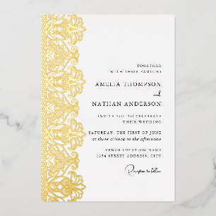 Elegant Gold Lace Wedding Foil Invitation