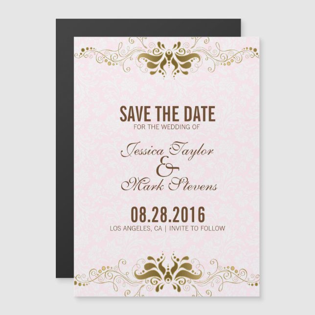 Elegant Gold  Lace White Damasks Magnetic Invitation (Front/Back)