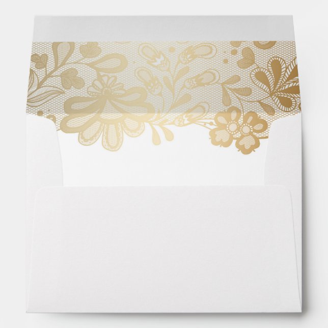 Elegant Gold Lace White Wedding Envelopes (Back (Bottom))
