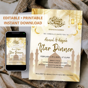 Elegant Gold Lantern Mosque Ramadan Iftar Dinner Invitation
