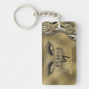 Elegant Gold Lashes Lipstick Makeup Artist Custom Key Ring