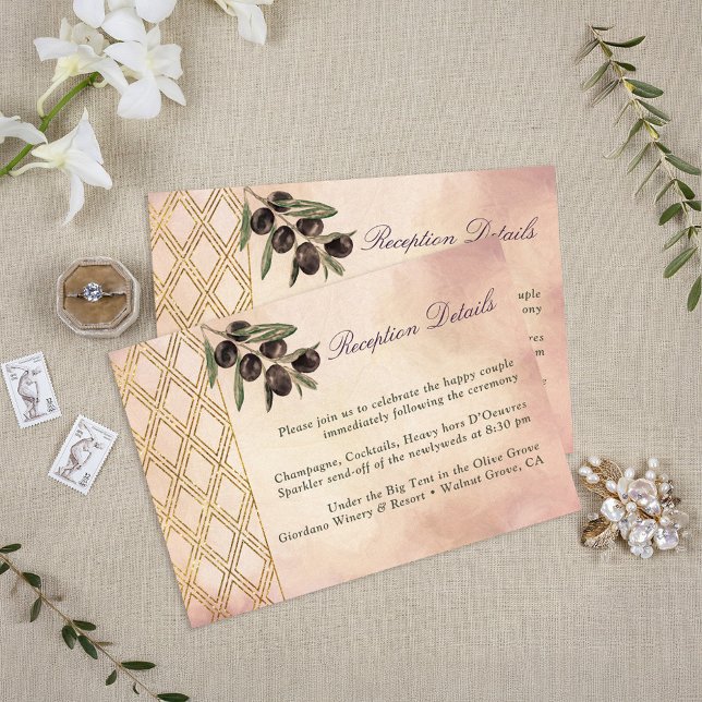 Elegant Gold Lattice Tuscan Olive Branch Enclosure Card (Tuscan Gold Lattice and Olive Branches Reception/Enclosure Card)