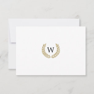 Elegant Gold Laurel Monogram White RSVP Wedding