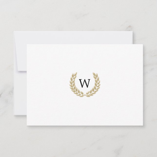 Elegant Gold Laurel Monogram White RSVP Wedding (Front)
