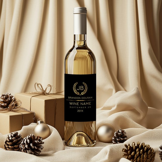 Elegant Gold Laurel Wreath Happy Bithday Wine Label (Creator Uploaded)