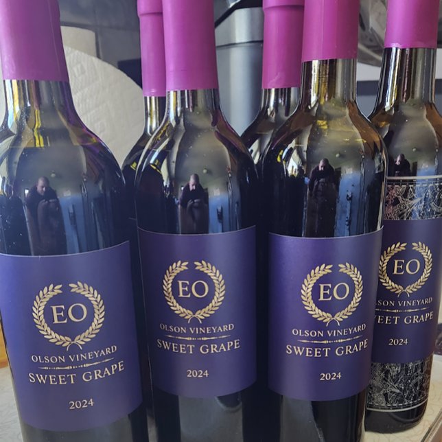 Elegant Gold Laurel Wreath On Purple Wine Label (Creator Uploaded)