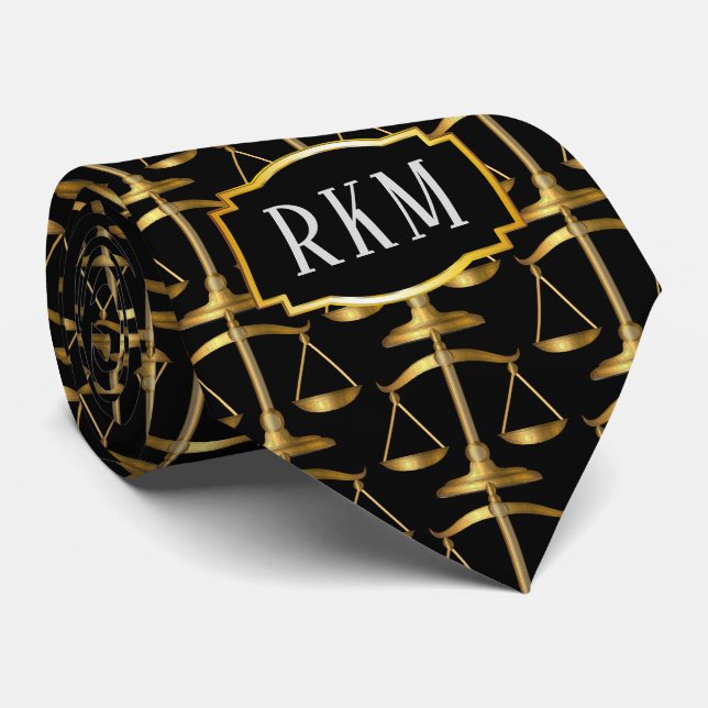 Elegant Gold Law Monogram Scales of Justice Tie (Rolled)