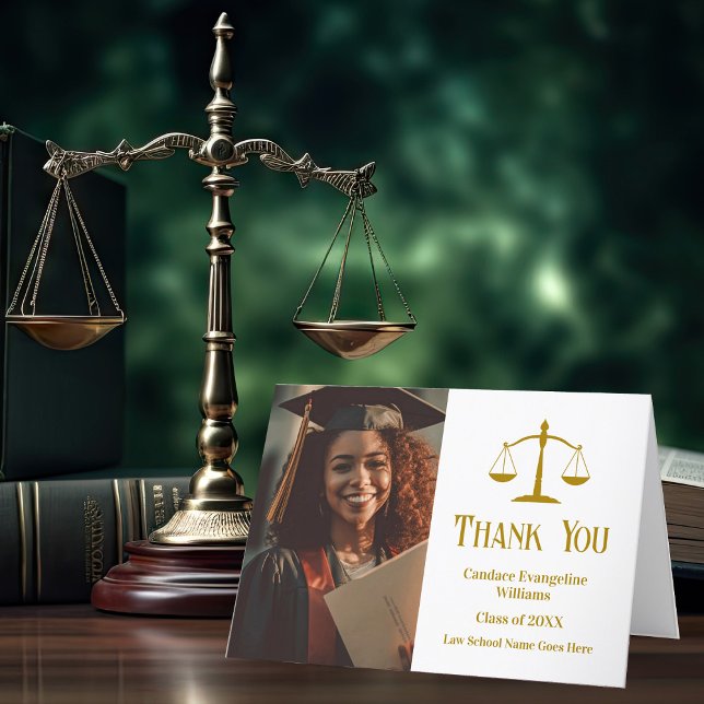 Elegant Gold Law School Graduation Photo Thank You Card (Creator Uploaded)