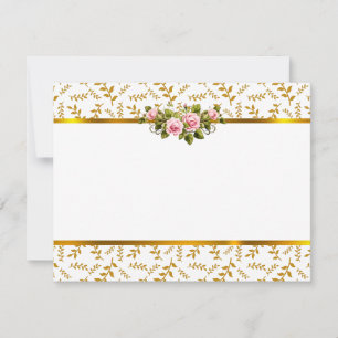 Elegant Gold Leaf and Pink Rose Thank You Card