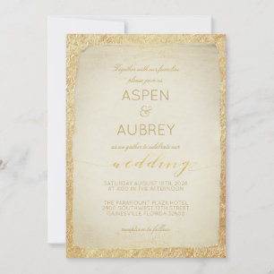 Elegant Gold Leaf Antique Script Wedding Invitation