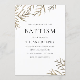 Elegant Gold Leaf Boy or Girl Baptism Invitation