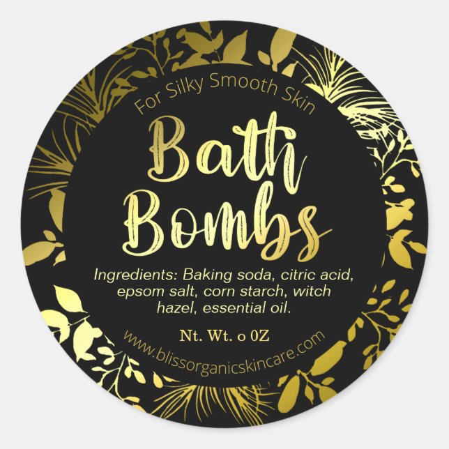 Elegant Gold Leaf Branches Fizzy Bath Bomb Classic Round Sticker (Front)