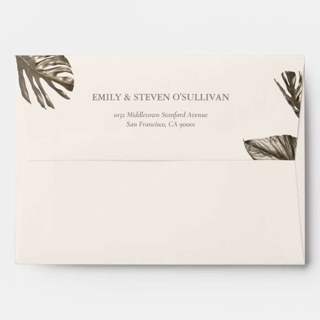 Elegant Gold Leaf Champagne Wedding Envelope (Back (Top Flap))