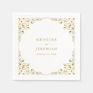 Elegant Gold Leaf Classic Name Wedding Napkin