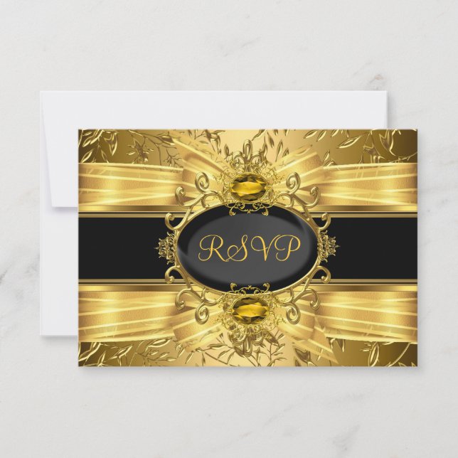 Elegant Gold Leaf & Gem 50th Anniversary RSVP (Front)