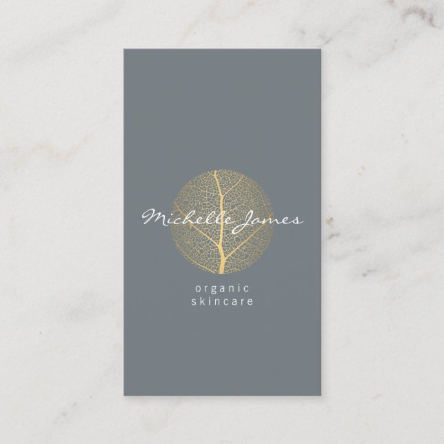 Elegant Gold Leaf Logo on Slate II Business Card (Front)