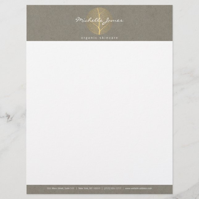 Elegant Gold Leaf Logo on Tan Cardboard Look Letterhead Design (Front)
