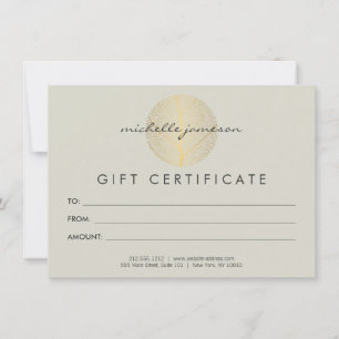 Elegant Gold Leaf Logo on Tan Gift Certificate